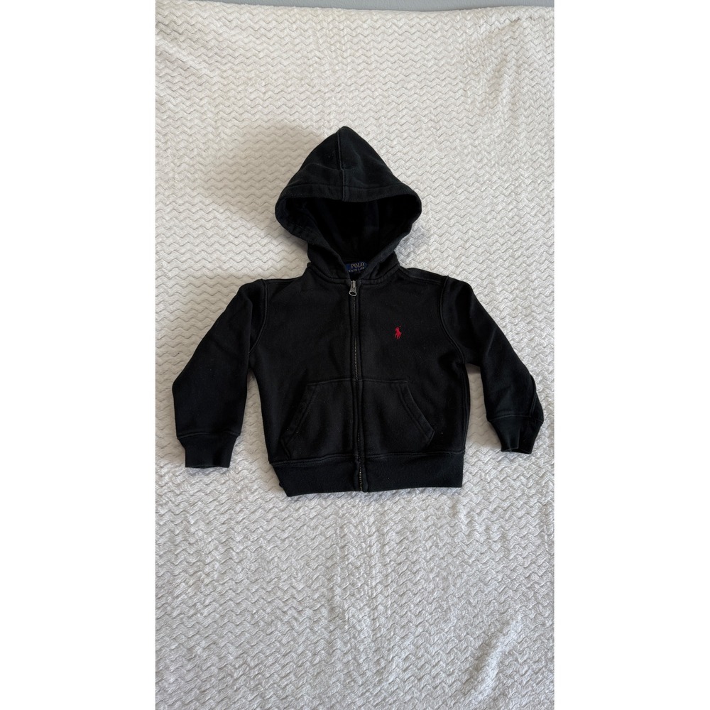 Polo Ralph Lauren Toddler Boys Black Full Zip Hoodie Red Pony Logo Size 2T